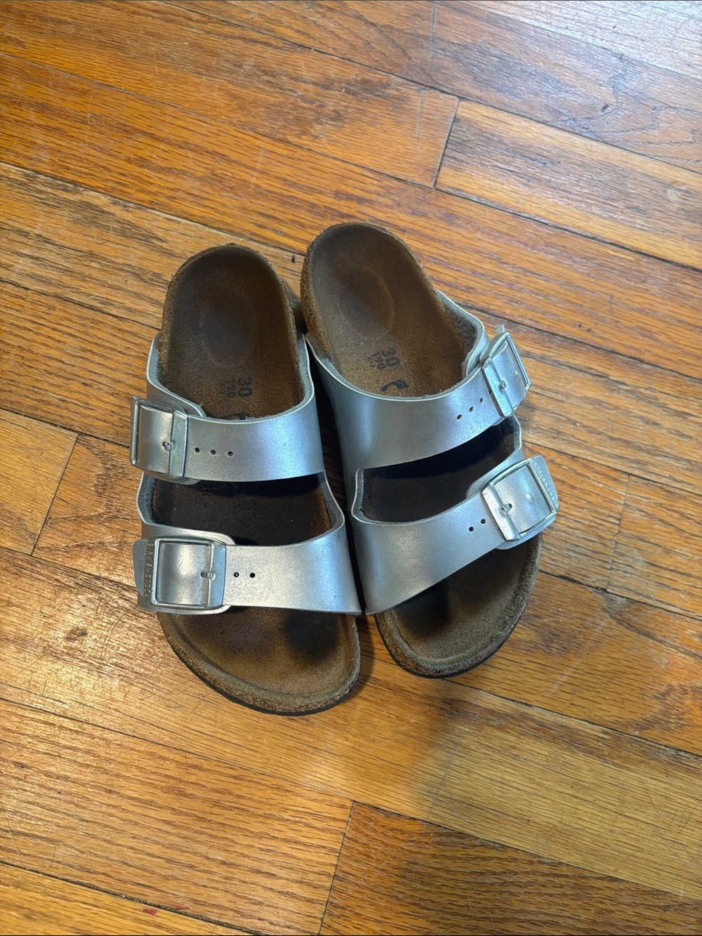 Birkenstock Kids Silver Double-Buckle Slide Sandals